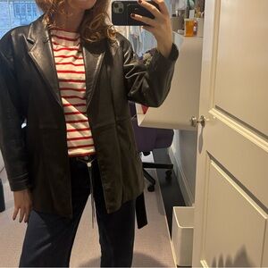 Saks Fifth Avenue Black Leather Blazer Jacket